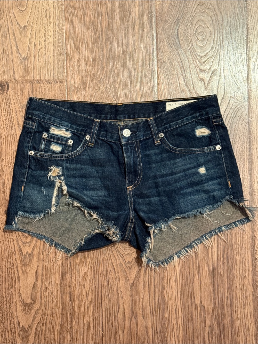 rag & bone Dark Indigo Distressed Cutoff Jean Shorts
